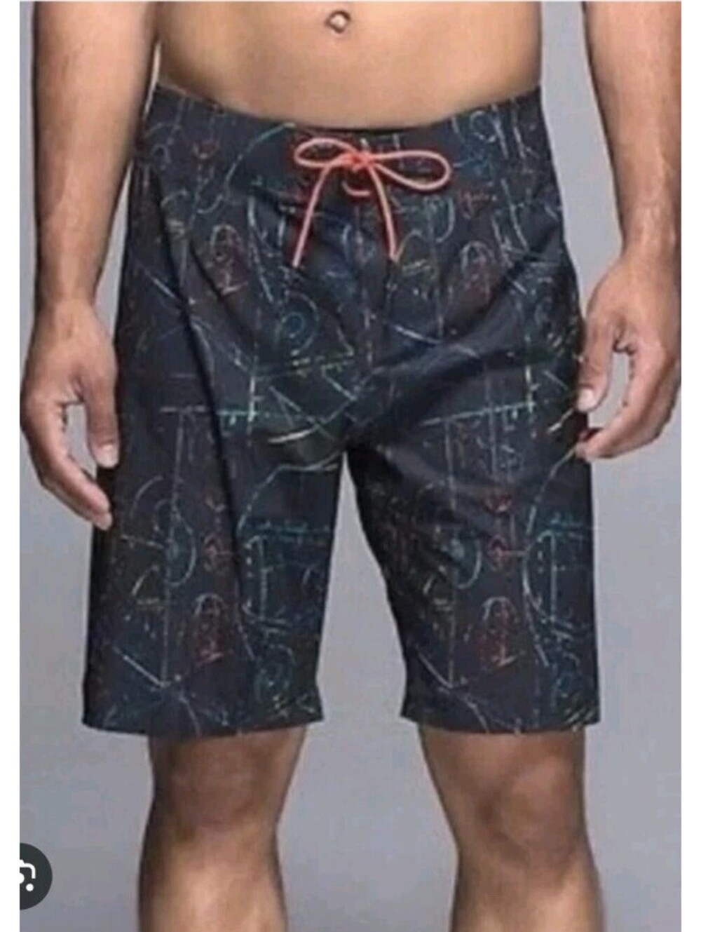 Lululemon Current State Board Shorts Lined Swim Trunks Black Graffiti XL 38 40